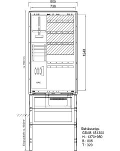 Festplatzverteiler mit VNB-Teil, bestückt mit 4xCEE32+6xCEE16,14xSchuko, mit FP-Einf