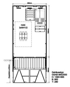 Zähleranschlußsäule Bayernwerk AG (1Zähler ohne TSG)l mit HAK+freie MPLA ca. HxB 1300x550