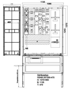 Festplatzverteiler 470tief mit VNB-Wandlermess.,Sys-63-32-16-Schuko, mit FP-Einf.