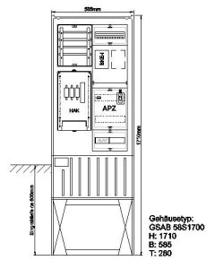 Zähleranschlußsäule Stromnetz Berlin  1EHZ-Zählerplatz + 1xReserveplatz EHZ + APZ Feld