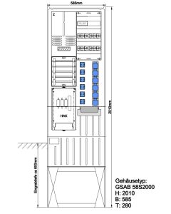 Festplatzsäule mit VNB-Teil, bestückt mit 6xSchuko+6xCE16(230V), mit FP-Einf