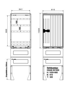 Normkabelverteiler Gr.0, ohne Sockel  HxBxT 1005x610x320mm, mit Sammelschienen 5-pol 30x5 185mm