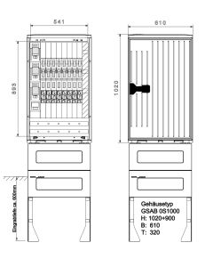 Normkabelverteiler Gr.0, ohne Sockel  HxBxT 1005x610x320mm, mit Sammelschienen 5-pol 30x5, 1LSL2+6LSL00