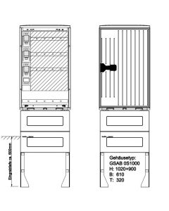 Normkabelverteiler Gr.0, ohne Sockel  HxBxT 1005x610x320mm, mit Sammelschienen 4-pol 30x5, 1LSL2