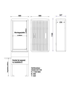 Standardised empty cabinet with PVC installation panel, HxWxD: 1100x590x320