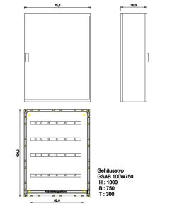 GfK-Wandschränke IP 55  H 1000 x B 750 x T 300 Einfachschließung mit Sammelschiene 30x5 CU blank 185mm