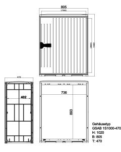 standardized empty enclosure Height:1020mm x Width:805mm x Depth:470mm with mounting plate (PVC 6mm) double swing handle (2 locks)