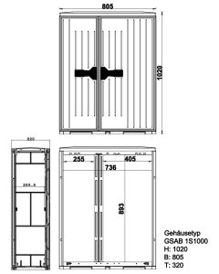 Standardised column, 1/3 door with dual swing handle, 2/3 dual swing handle, HxWxD: 1000x805x320