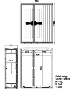 Standardised column with 1/3-door with single swing handle, 2/3 single swing handle, HxWxD: 1000x805x320