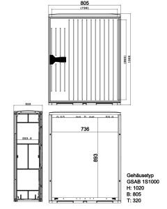 Standardised column HxWxD 1000x805x320 mounting plate, dual swing handle, In-Mould Coating