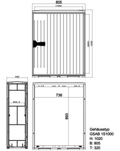 Standardised column HxWxD 1000x805x320 mounting plate, Power In-Mould Coating