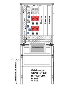 Festplatzverteiler HxBxT:1000x805x320 Sammelschiene 400A, 5-pol.LSL2-2xSys2x32+-2xSys2x16+8xSchuko