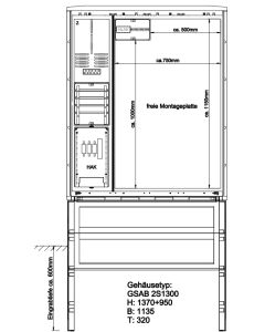 Zähleranschlusssäule Westnetz (1Zähler ohne TSG), VNB-Teil geschott.,1/3-2/3-Tür, Leerfeld