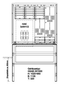 Zähleranschlusssäule Westnetz (3Zähler ohne TSG) mit HAK NH2 bis 150mm2