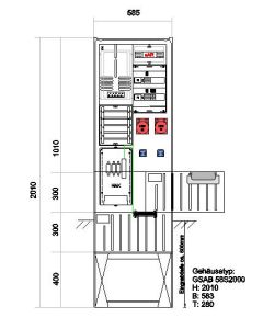 Zähleranschlusssäule Netze BW 1Zähler mit Festplatzteil CEE32+Cee16+2xSchuko