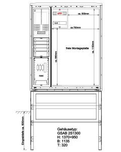 Zähleranschlusssäule Netze BW (1Zähler) –, VNB-Teil geschott.,1/3-2/3-Tür, Leerfeld