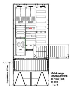 Zähleranschlusssäule Netze BW (2Zähler/ohne TSG), HAK mit Verteiler 8x12TE