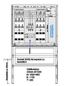 Verteilerschrank für Emobility H:1020 x B:1135 x T:320mm für 12x11KW Abgänge