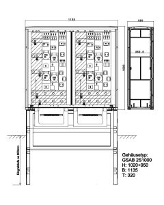 Festplatzverteiler HxBxT:1000x1135x320 2xSammelsch. 400A, 5-pol.Schottung,je Sy32+-Sy16+Schuko