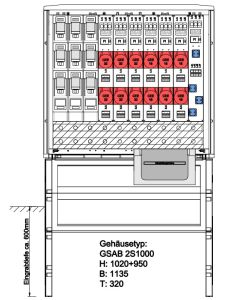 Festplatzverteiler HxBxT:1000x1135x320 Sammelschiene 400A, 5-pol.3xLSL2-3xSys2x32+-3xSys2x16+4S