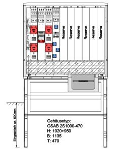 Festplatzverteiler HxBxT:1000x1135x470 Sammelschiene 400A, 5-pol,.LSL00-Sy63-32-16+Schuko