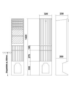 Verteilersäule 1420 hoch, 320 breit Direktabgang 10xD02 Reitersicherungssockel 3-pol.