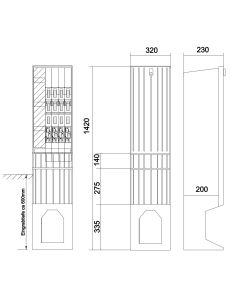 Verteilersäule mit Sockel HxBxT:1420x320x234,  mit Sammelschiene 185mm+4xNH00 Lastschaltleiste