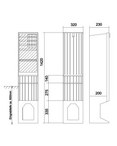 Verteilersäule 1420 hoch, 320 breit Direktabgang 5xD02 Reitersicherungssockel 3-pol.