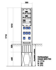 Festplatzverteiler mit Sockel HxBxT:1710x350x280mm best.mit 8xCE16 inkl. FP-Einführung