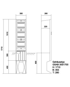 Verteilersäulen HxBxT:1710x350x282 inkl. Verteiler 6x13TE incl. N+PE-Schiene