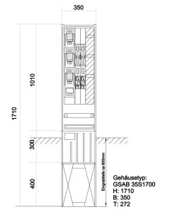 Kabelverteilersäule HxBxT:1710x350x280, Sammelschiene 30x5mm mit Lastschaltleiste NH2 + 2xNH00