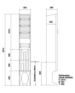 Verteilersäule HxBxT:2010x350x280 mit Sammelschiene 5-pol. 400A und Festplatzeinführung