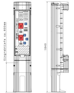GSAB-Pollerl, Höhe 1811, Durchm. 360mm, NH00-Sicherungsl., Systemleiste CEE32+Schuko, Festplatzeinf.