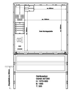 Zähleranschlusssäule SH-Netz (1Zähler), rechts Montageplatte PVC 6m ca.BxH 1100x1240mm