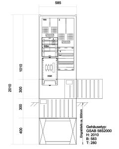 Zähleranschlusssäule e-netz Südhessen, 1Zähler – mit TSG für SLS, Verteiler 2x13 TE