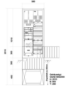 Zähleranschlusssäule e-netz Südhessen, 1Zähler – mit TSG für SLS, Verteiler 5x13 TE