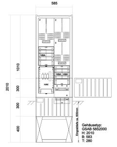 Zähleranschlusssäule e-netz Südhessen 3Zähler ohne TSG f. SLS ; mit HAK; mit Zählersteckklemme