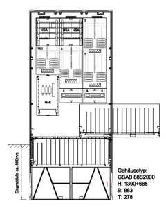 Zähleranschlusssäule Mainova  (3Zähler/TSG) nach TAB Mainova mit Zählersteckklemme für SLS