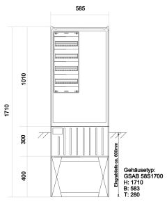 Verteilersäulen HxBxT:1710x585x282 mit Montageplatte mit Verteiler 4-reihig