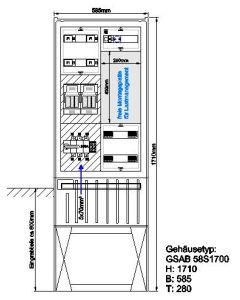 Verteilersäule für Emobility H:1710 x B:585 x T:280mm für 4x22KW Abgänge 