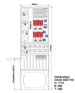 Festplatzverteiler mit Sockel HxBxT:1710x585x280 mit Sammelschiene 400A, 5-pol,Sys-32+16+SSD inkl.FP