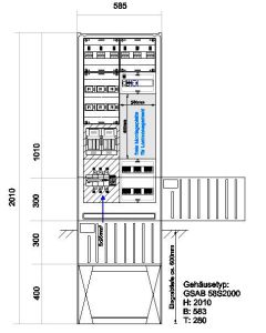 Verteilersäule für Emobility H:2010 x B:585 x T:280mm für 6x11KW Abgänge 