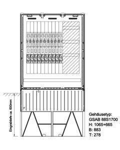 Verteilersäule, HxBxT 1064x883x278mm, 4-L-Sammelschiene 400A, 10xNH00-Sicherungslastschaltleisten