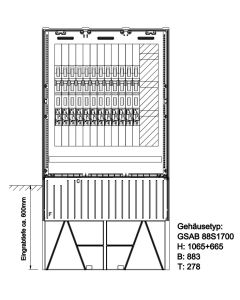 Verteilersäule, HxBxT 1064x883x278mm, 4-L-Sammelschiene 400A, 12xNH00-Sicherungslastschaltleisten